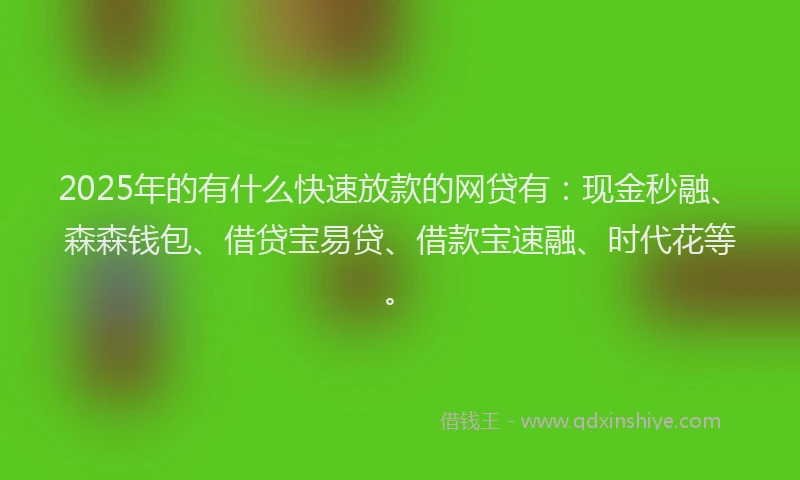 2025年的有什么快速放款的网贷有：现金秒融、森森钱包、借贷宝易贷、借款宝速融、时代花等。