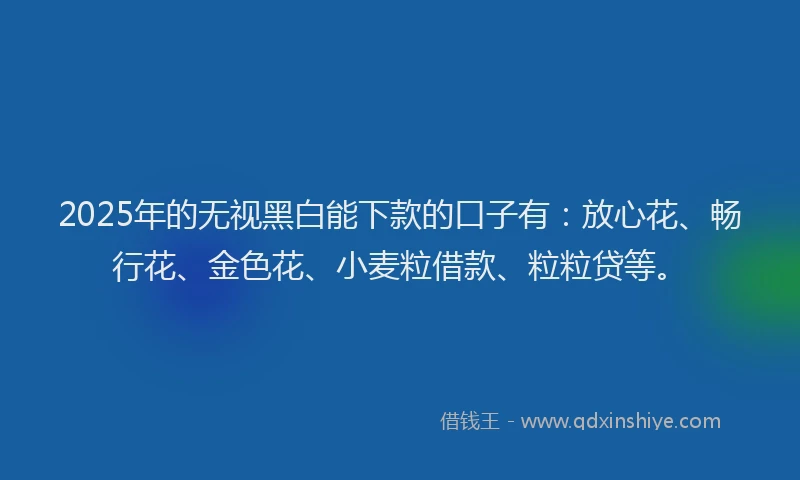 2025年的无视黑白能下款的口子有：放心花、畅行花、金色花、小麦粒借款、粒粒贷等。