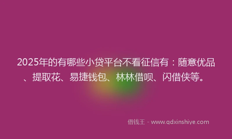 2025年的有哪些小贷平台不看征信有：随意优品、提取花、易捷钱包、林林借呗、闪借侠等。