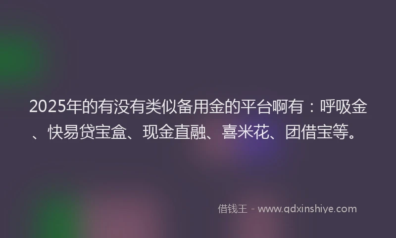 2025年的有没有类似备用金的平台啊有：呼吸金、快易贷宝盒、现金直融、喜米花、团借宝等。