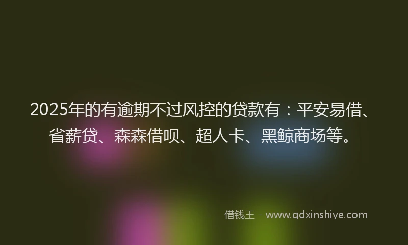 2025年的有逾期不过风控的贷款有：平安易借、省薪贷、森森借呗、超人卡、黑鲸商场等。