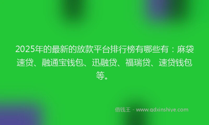 2025年的最新的放款平台排行榜有哪些有：麻袋速贷、融通宝钱包、迅融贷、福瑞贷、速贷钱包等。
