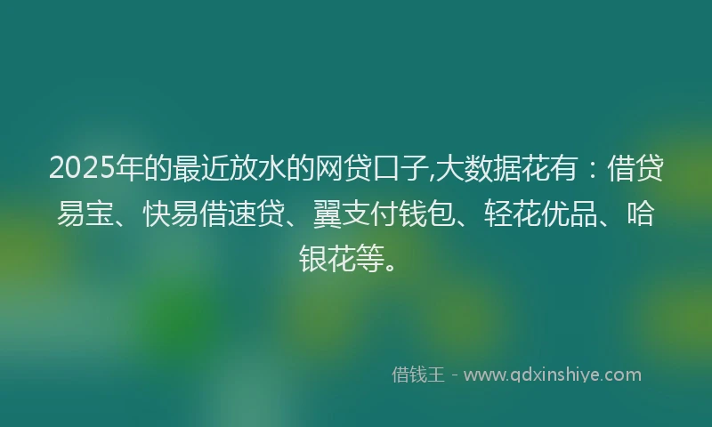 2025年的最近放水的网贷口子,大数据花有：借贷易宝、快易借速贷、翼支付钱包、轻花优品、哈银花等。