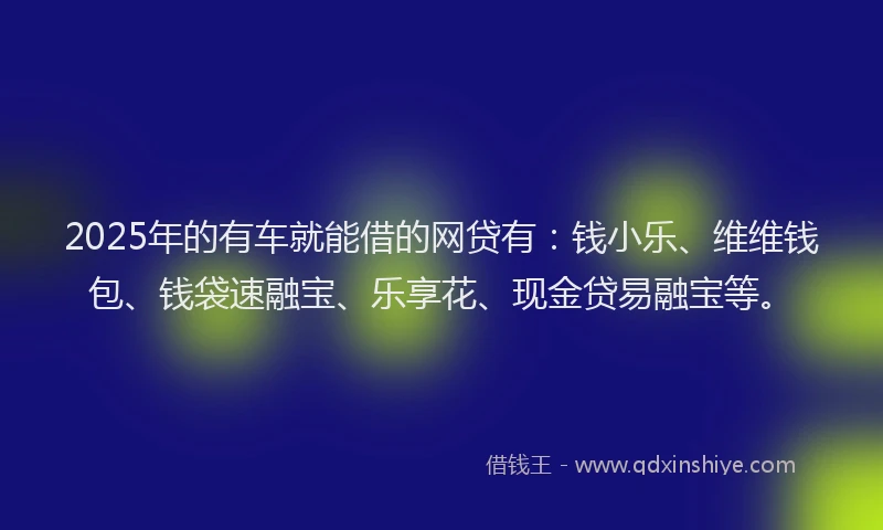 2025年的有车就能借的网贷有：钱小乐、维维钱包、钱袋速融宝、乐享花、现金贷易融宝等。