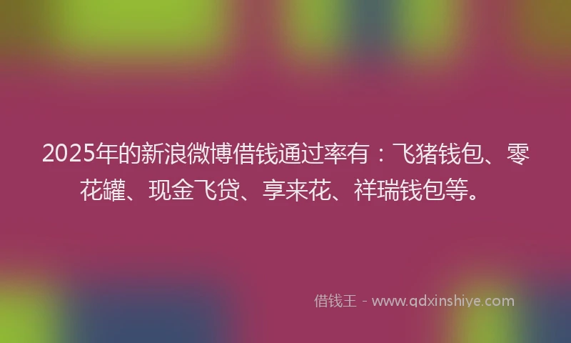 2025年的新浪微博借钱通过率有：飞猪钱包、零花罐、现金飞贷、享来花、祥瑞钱包等。