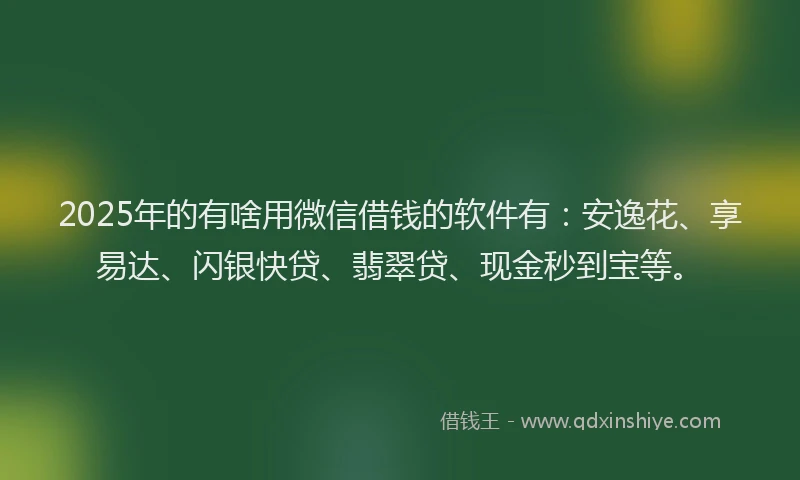 2025年的有啥用微信借钱的软件有：安逸花、享易达、闪银快贷、翡翠贷、现金秒到宝等。