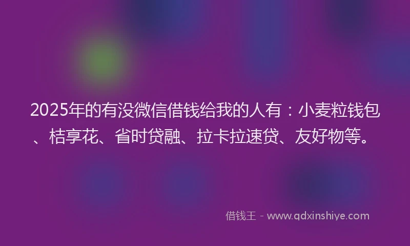 2025年的有没微信借钱给我的人有：小麦粒钱包、桔享花、省时贷融、拉卡拉速贷、友好物等。