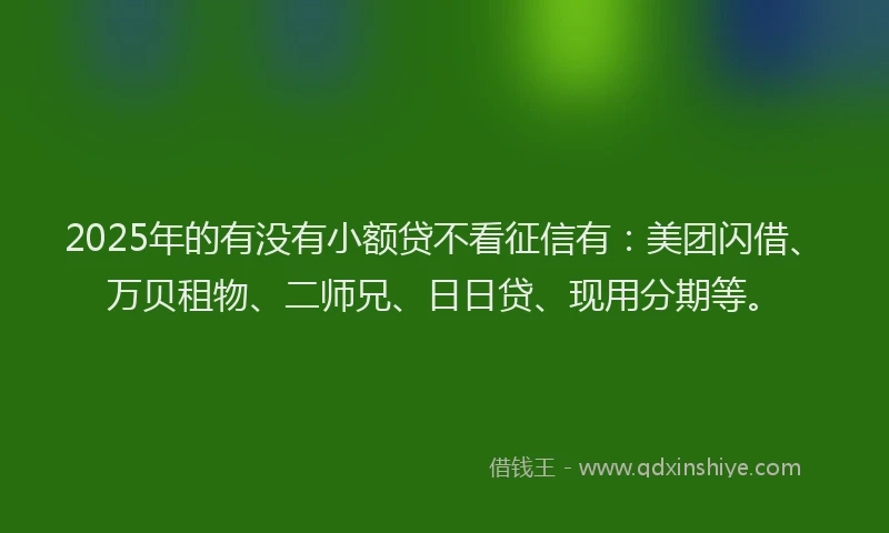 2025年的有没有小额贷不看征信有：美团闪借、万贝租物、二师兄、日日贷、现用分期等。