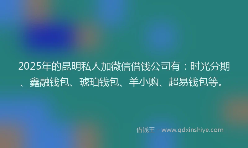 2025年的昆明私人加微信借钱公司有：时光分期、鑫融钱包、琥珀钱包、羊小购、超易钱包等。