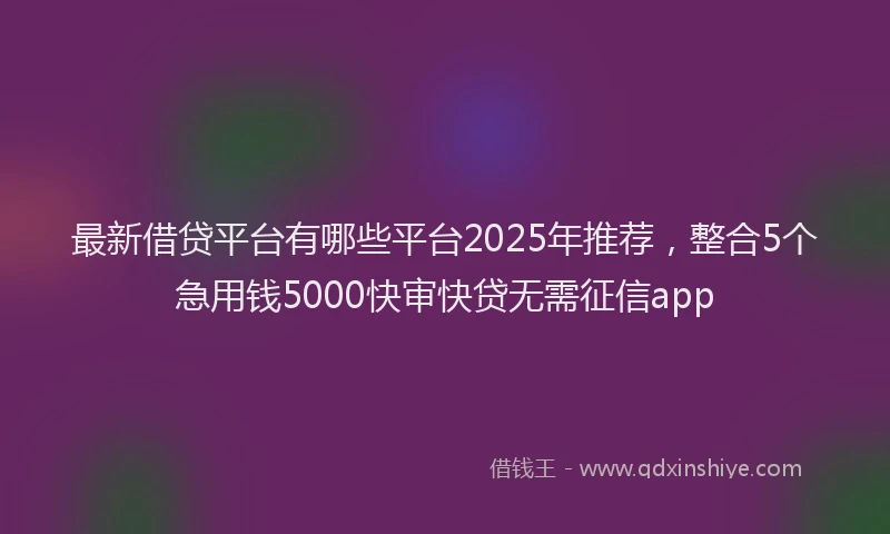 最新借贷平台有哪些平台2025年推荐，整合5个急用钱5000快审快贷无需征信app