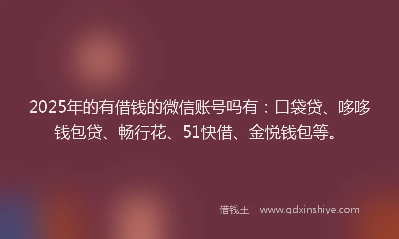 2025年的有借钱的微信账号吗有：口袋贷、哆哆钱包贷、畅行花、51快借、金悦钱包等。