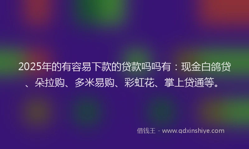 2025年的有容易下款的贷款吗吗有：现金白鸽贷、朵拉购、多米易购、彩虹花、掌上贷通等。
