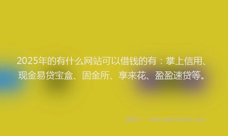 2025年的有什么网站可以借钱的有：掌上信用、现金易贷宝盒、固金所、享来花、盈盈速贷等。