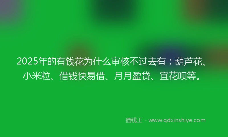 2025年的有钱花为什么审核不过去有：葫芦花、小米粒、借钱快易借、月月盈贷、宜花呗等。