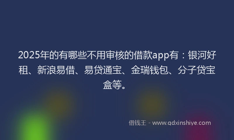 2025年的有哪些不用审核的借款app有：银河好租、新浪易借、易贷通宝、金瑞钱包、分子贷宝盒等。