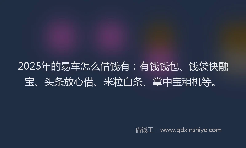 2025年的易车怎么借钱有：有钱钱包、钱袋快融宝、头条放心借、米粒白条、掌中宝租机等。