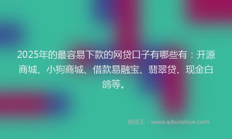 2025年的最容易下款的网贷口子有哪些有：开源商城、小狗商城、借款易融宝、翡翠贷、现金白鸽等。