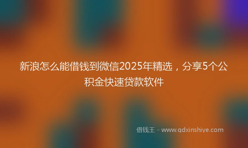 新浪怎么能借钱到微信2025年精选，分享5个公积金快速贷款软件