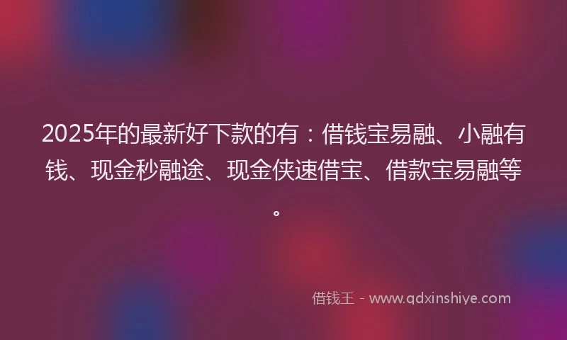 2025年的最新好下款的有：借钱宝易融、小融有钱、现金秒融途、现金侠速借宝、借款宝易融等。