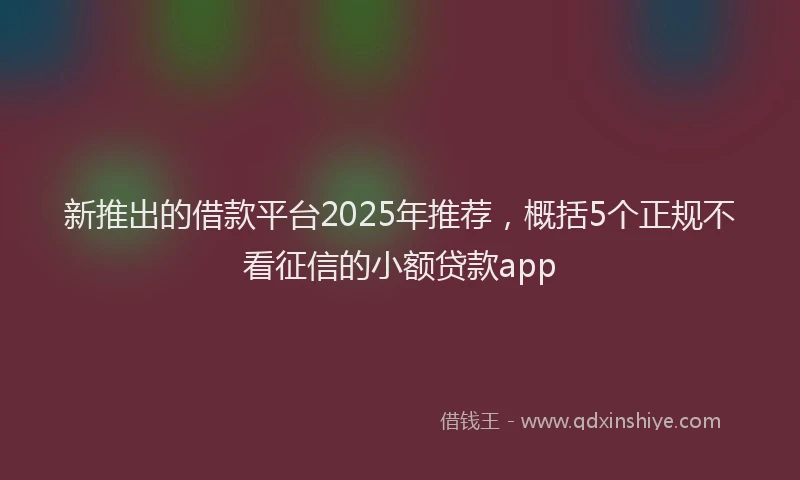 新推出的借款平台2025年推荐，概括5个正规不看征信的小额贷款app