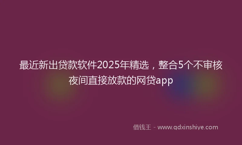 最近新出贷款软件2025年精选，整合5个不审核夜间直接放款的网贷app