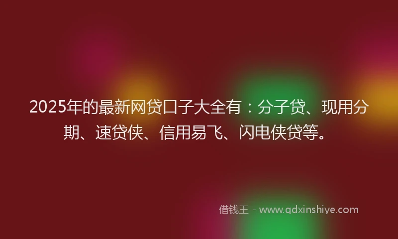 2025年的最新网贷口子大全有：分子贷、现用分期、速贷侠、信用易飞、闪电侠贷等。