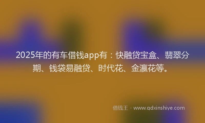 2025年的有车借钱app有：快融贷宝盒、翡翠分期、钱袋易融贷、时代花、金瀛花等。