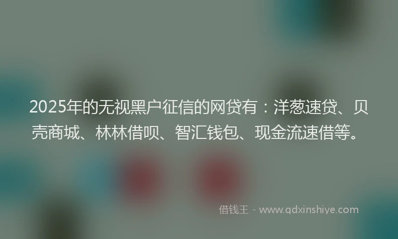 2025年的无视黑户征信的网贷有：洋葱速贷、贝壳商城、林林借呗、智汇钱包、现金流速借等。