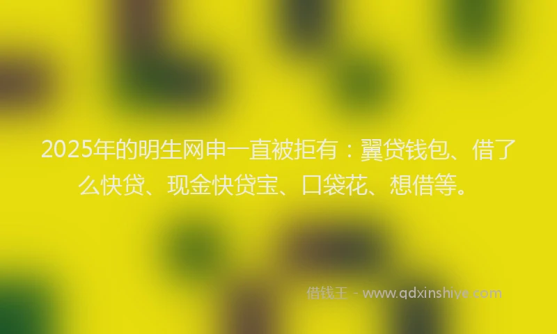 2025年的明生网申一直被拒有：翼贷钱包、借了么快贷、现金快贷宝、口袋花、想借等。