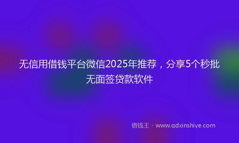 无信用借钱平台微信2025年推荐，分享5个秒批无面签贷款软件