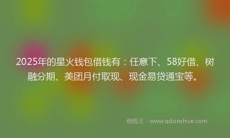 2025年的星火钱包借钱有：任意下、58好借、树融分期、美团月付取现、现金易贷通宝等。