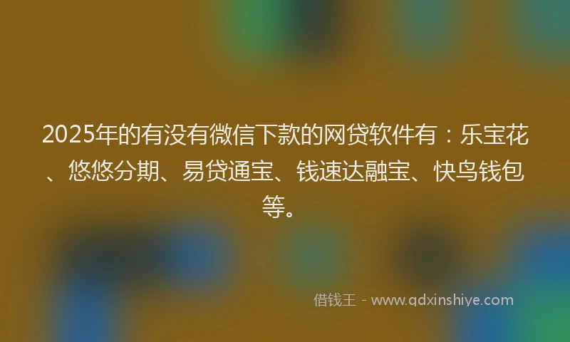 2025年的有没有微信下款的网贷软件有：乐宝花、悠悠分期、易贷通宝、钱速达融宝、快鸟钱包等。