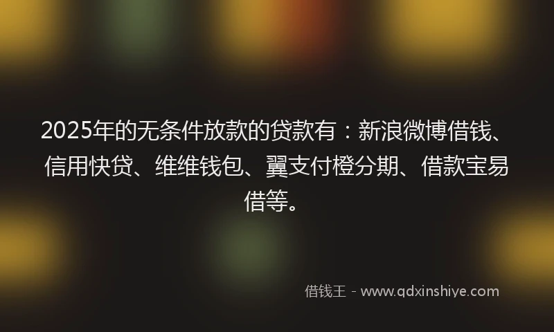 2025年的无条件放款的贷款有：新浪微博借钱、信用快贷、维维钱包、翼支付橙分期、借款宝易借等。