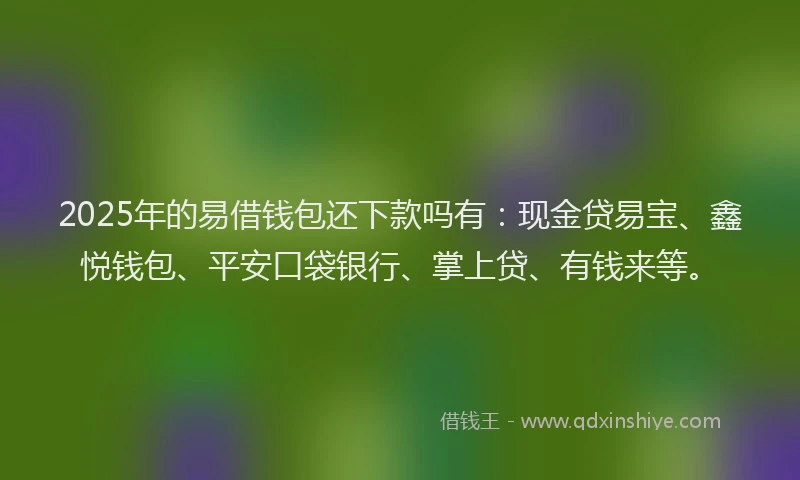 2025年的易借钱包还下款吗有：现金贷易宝、鑫悦钱包、平安口袋银行、掌上贷、有钱来等。