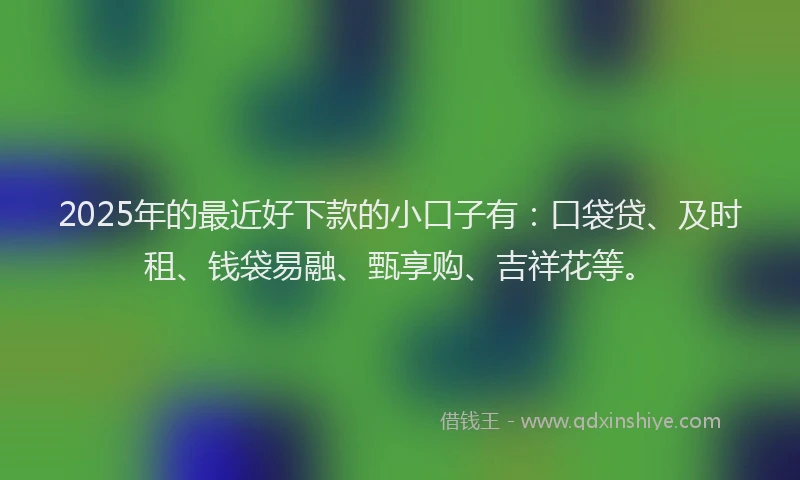 2025年的最近好下款的小口子有：口袋贷、及时租、钱袋易融、甄享购、吉祥花等。