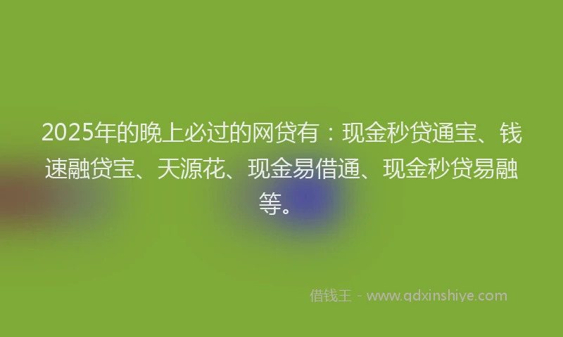 2025年的晚上必过的网贷有：现金秒贷通宝、钱速融贷宝、天源花、现金易借通、现金秒贷易融等。