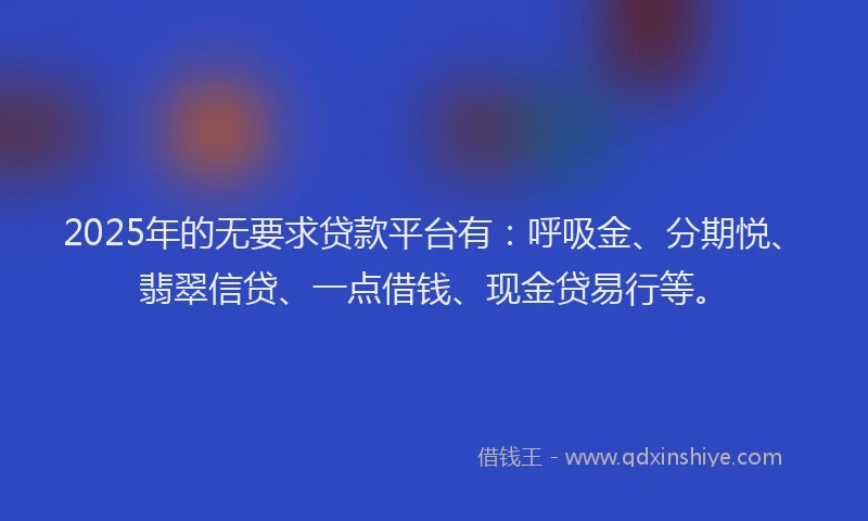 2025年的无要求贷款平台有：呼吸金、分期悦、翡翠信贷、一点借钱、现金贷易行等。