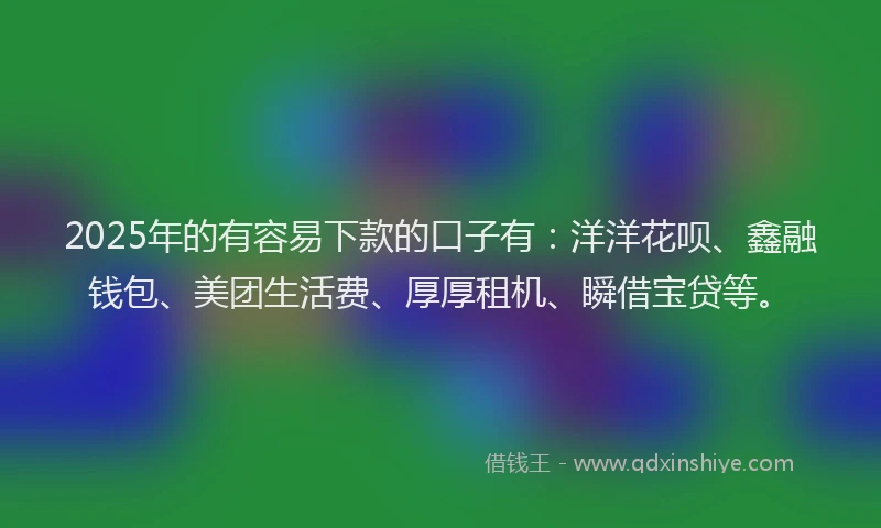 2025年的有容易下款的口子有：洋洋花呗、鑫融钱包、美团生活费、厚厚租机、瞬借宝贷等。
