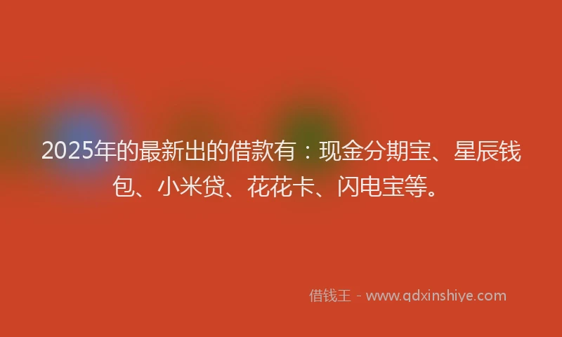 2025年的最新出的借款有：现金分期宝、星辰钱包、小米贷、花花卡、闪电宝等。