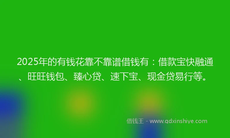 2025年的有钱花靠不靠谱借钱有：借款宝快融通、旺旺钱包、臻心贷、速下宝、现金贷易行等。