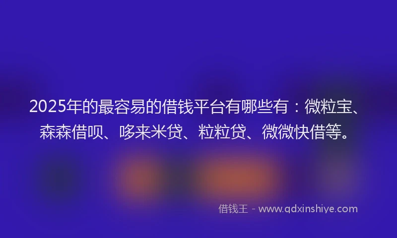 2025年的最容易的借钱平台有哪些有：微粒宝、森森借呗、哆来米贷、粒粒贷、微微快借等。