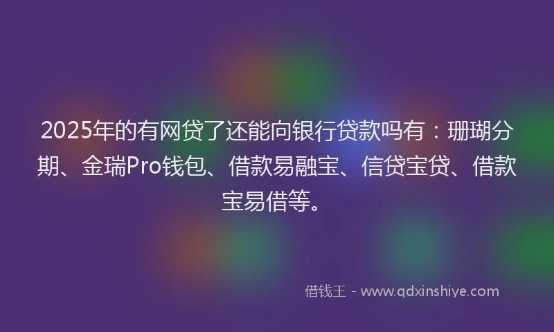 2025年的有网贷了还能向银行贷款吗有：珊瑚分期、金瑞Pro钱包、借款易融宝、信贷宝贷、借款宝易借等。