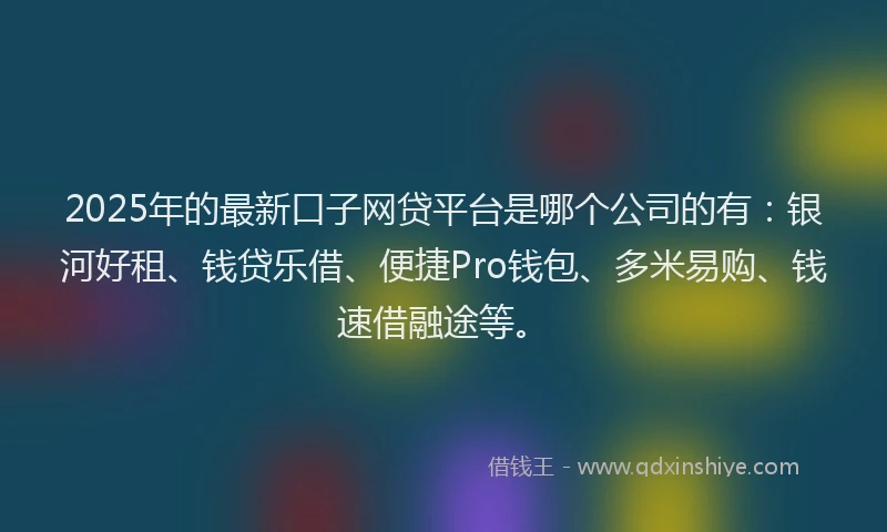 2025年的最新口子网贷平台是哪个公司的有：银河好租、钱贷乐借、便捷Pro钱包、多米易购、钱速借融途等。