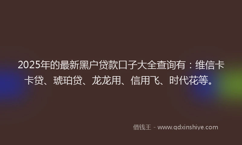 2025年的最新黑户贷款口子大全查询有：维信卡卡贷、琥珀贷、龙龙用、信用飞、时代花等。