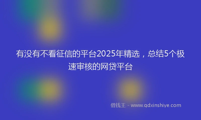 有没有不看征信的平台2025年精选，总结5个极速审核的网贷平台