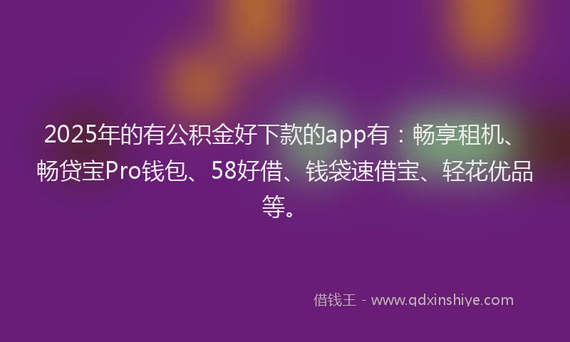 2025年的有公积金好下款的app有：畅享租机、畅贷宝Pro钱包、58好借、钱袋速借宝、轻花优品等。