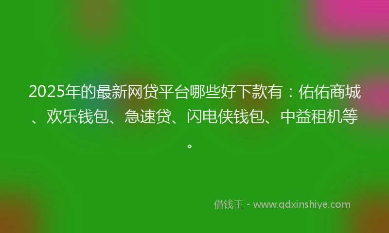 2025年的最新网贷平台哪些好下款有：佑佑商城、欢乐钱包、急速贷、闪电侠钱包、中益租机等。