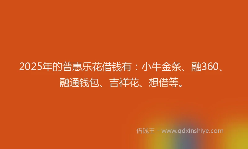2025年的普惠乐花借钱有：小牛金条、融360、融通钱包、吉祥花、想借等。