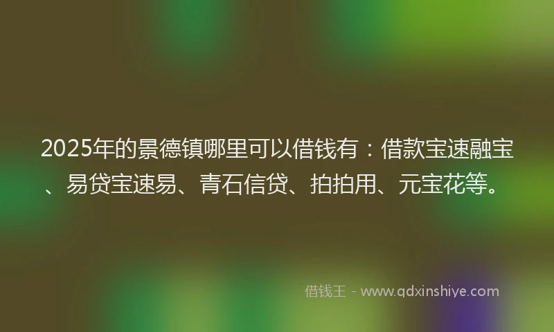 2025年的景德镇哪里可以借钱有：借款宝速融宝、易贷宝速易、青石信贷、拍拍用、元宝花等。