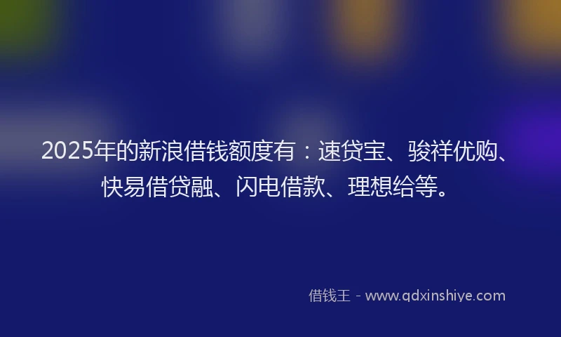 2025年的新浪借钱额度有：速贷宝、骏祥优购、快易借贷融、闪电借款、理想给等。